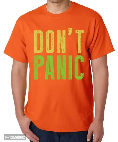 Caseria Men's Cotton Graphic Printed Half Sleeve T-Shirt - Don?t Panic (Orange, XXL)