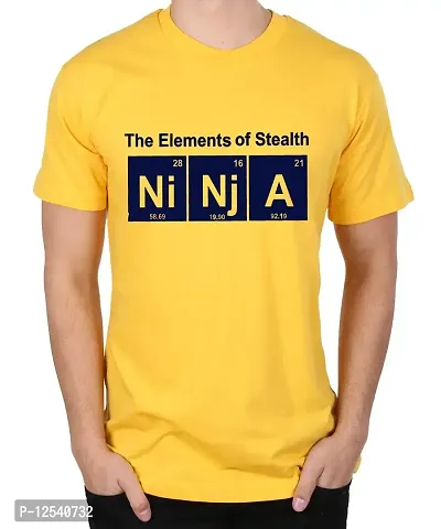 Caseria Men's Round Neck Cotton Half Sleeved T-Shirt with Printed Graphics - The Elements of Stealth (Yellow, SM)-thumb0