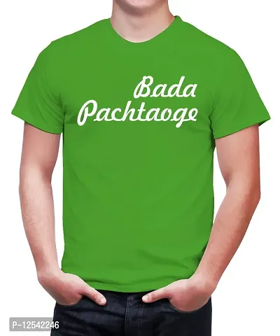 Caseria Men's Round Neck Cotton Half Sleeved T-Shirt with Printed Graphics - Bada Pachtaoge (Parrot Green, XXL)