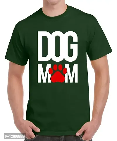 Caseria Men's Round Neck Cotton Half Sleeved T-Shirt with Printed Graphics - Dog Mom Feet (Bottel Green, MD)