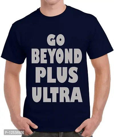 Caseria Men's Round Neck Cotton Half Sleeved T-Shirt with Printed Graphics - Go Beyond Plus (Navy Blue, XL)