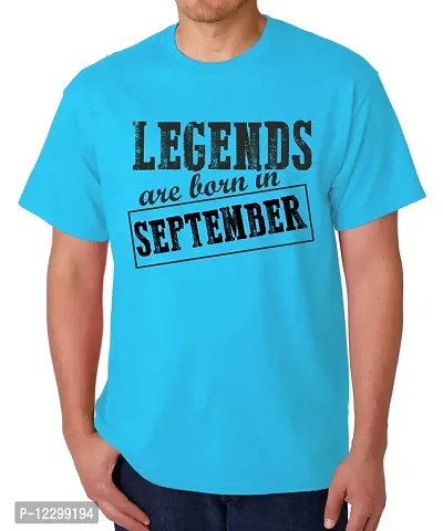 Caseria Men's Round Neck Cotton Half Sleeved T-Shirt with Printed Graphics - Legends are Born in September Pattern (Sky Blue, MD)-thumb0