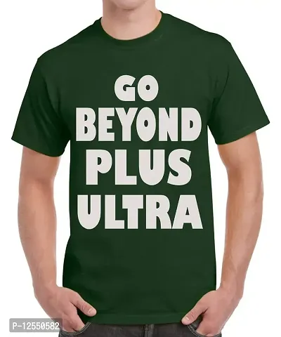 Caseria Men's Round Neck Cotton Half Sleeved T-Shirt with Printed Graphics - Go Beyond Plus (Bottel Green, SM)-thumb0