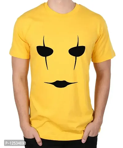 Caseria Men's Round Neck Cotton Half Sleeved T-Shirt with Printed Graphics - Devil Face (Yellow, XL)