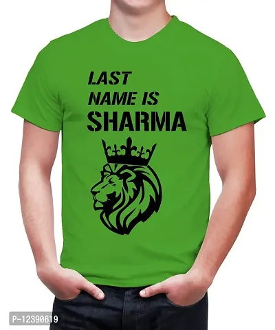 Caseria Men's Round Neck Cotton Half Sleeved T-Shirt with Printed Graphics - Last Name is Sharma (Parrot Green, XL)-thumb0