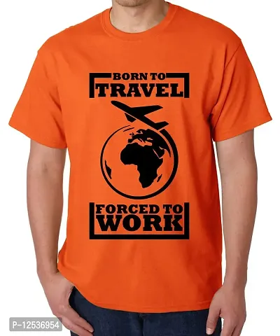 Caseria Men's Round Neck Cotton Half Sleeved T-Shirt with Printed Graphics - Born to Travel (Orange, XXL)-thumb0