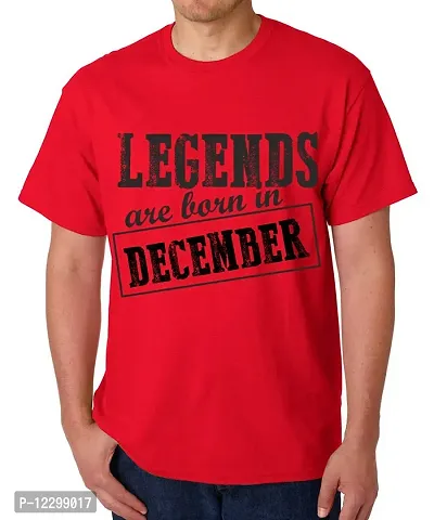 Caseria Men's Round Neck Cotton Half Sleeved T-Shirt with Printed Graphics - Legends are Born in December Pattern (Red, XL)-thumb0