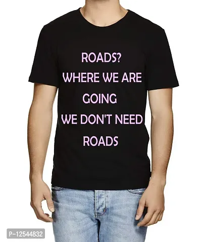 Caseria Men's Round Neck Cotton Half Sleeved T-Shirt with Printed Graphics - Roads Where WE are (Black, XXL)