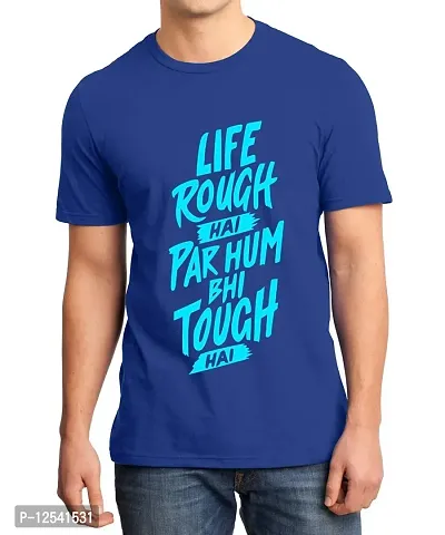 Caseria Men's Round Neck Cotton Half Sleeved T-Shirt with Printed Graphics - Hum Bhi Tough (Royal Blue, XL)-thumb0