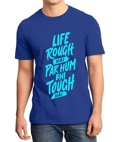 Caseria Men's Round Neck Half Sleeved T-Shirt with Graphics - Hum Bhi Tough (Royal Blue, XL)