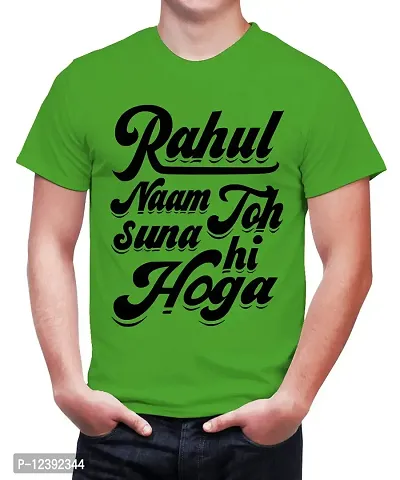 Caseria Men's Round Neck Cotton Half Sleeved T-Shirt with Printed Graphics - Rahul Naam Toh Suna Hi (Parrot Green, XL)