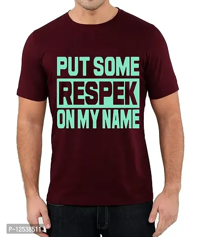 Caseria Men's Round Neck Cotton Half Sleeved T-Shirt with Printed Graphics - Put Some Respek (Maroon, XL)-thumb0