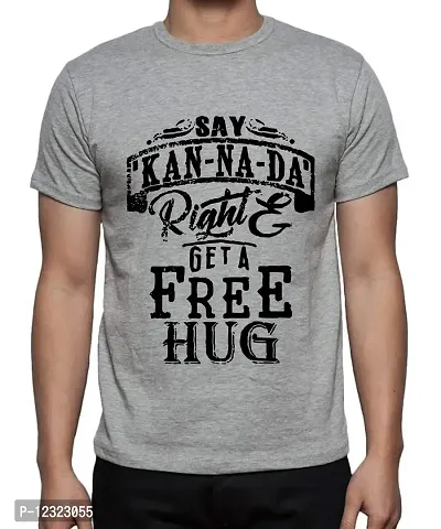 Caseria Men's Round Neck Cotton Half Sleeved T-Shirt with Printed Graphics - Say Kannada (Grey, XXL)