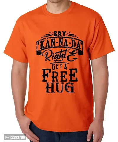 Caseria Men's Round Neck Cotton Half Sleeved T-Shirt with Printed Graphics - Say Kannada (Orange, MD)-thumb0