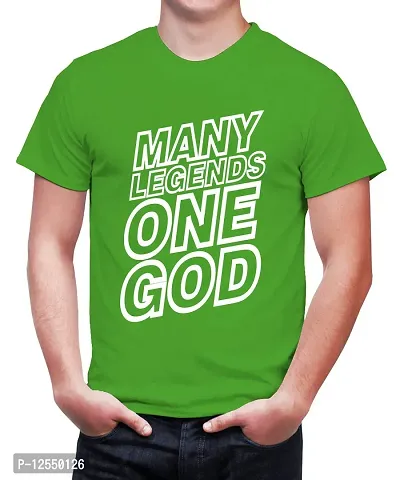 Caseria Men's Round Neck Cotton Half Sleeved T-Shirt with Printed Graphics - One God (Parrot Green, L)