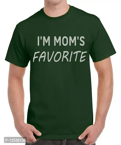 Caseria Men's Round Neck Cotton Half Sleeved T-Shirt with Printed Graphics - Mom's Favourite (Bottel Green, SM)-thumb0