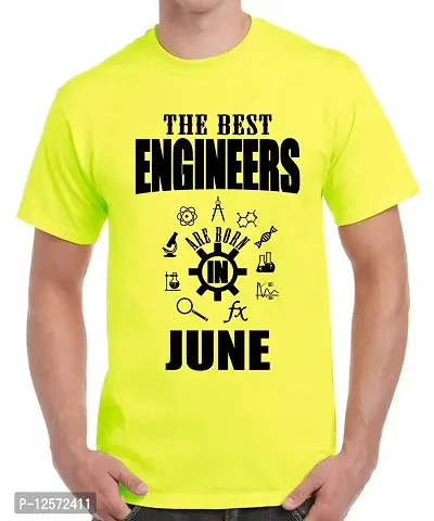 Caseria Men's Round Neck Cotton Half Sleeved T-Shirt with Printed Graphics - Best Engineers June (Lemon Yellow, XL)