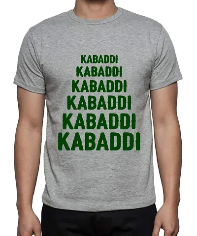 Caseria Men's Round Neck Half Sleeved T-Shirt with Graphics - Kabaddi (Grey, SM)