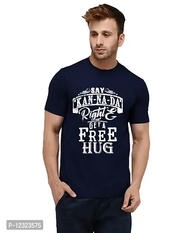 Caseria Men's Round Neck Cotton Half Sleeved T-Shirt with Printed Graphics - Say Kannada (Navy Blue, MD)-thumb0