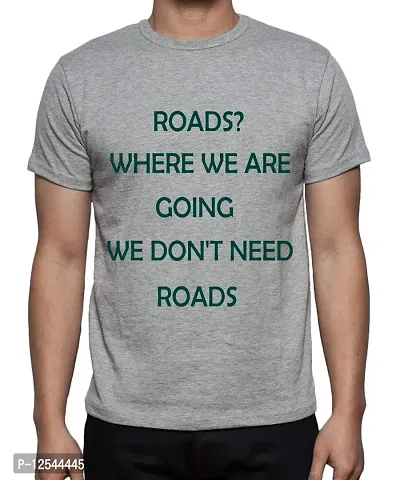 Caseria Men's Round Neck Cotton Half Sleeved T-Shirt with Printed Graphics - Roads Where WE are (Grey, SM)-thumb0