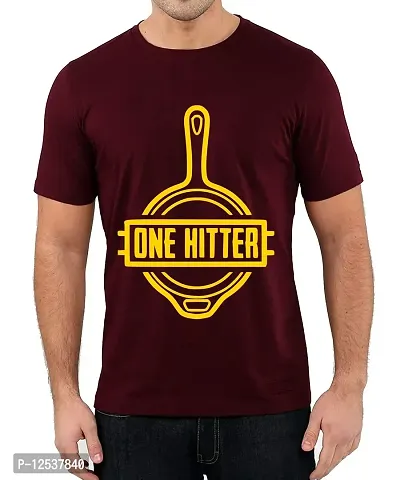 Caseria Men's Round Neck Cotton Half Sleeved T-Shirt with Printed Graphics - One Hit (Maroon, XL)