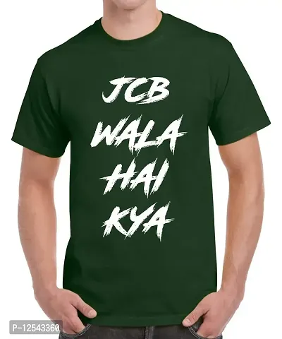 Caseria Men's Round Neck Cotton Half Sleeved T-Shirt with Printed Graphics - JCB Wala Hai (Bottel Green, SM)