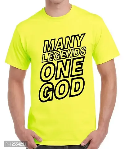 Caseria Men's Round Neck Cotton Half Sleeved T-Shirt with Printed Graphics - One God (Lemon Yellow, L)