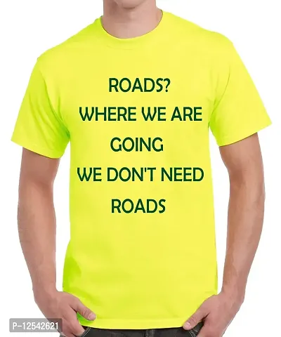 Caseria Men's Round Neck Cotton Half Sleeved T-Shirt with Printed Graphics - Roads Where WE are (Lemon Yellow, XXL)-thumb0