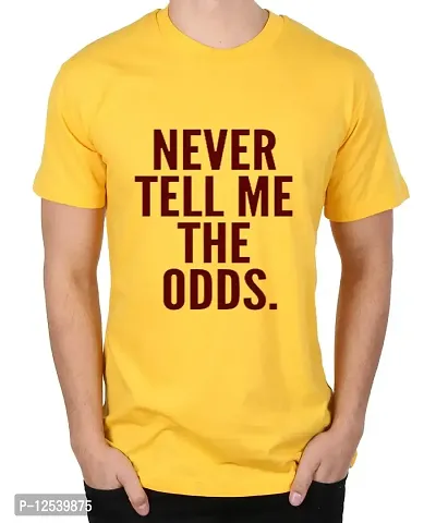 Caseria Men's Round Neck Cotton Half Sleeved T-Shirt with Printed Graphics - Never Tell ME ODDS (Yellow, L)-thumb0