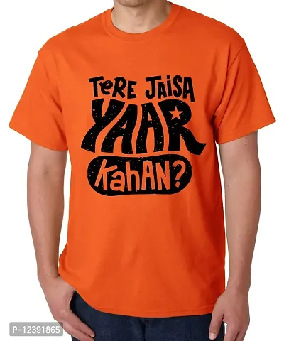 Caseria Men's Round Neck Cotton Half Sleeved T-Shirt with Printed Graphics - Tere Jaisa Yaar Kahan (Orange, MD)-thumb0