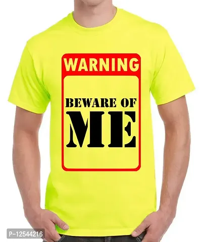 Caseria Men's Round Neck Cotton Half Sleeved T-Shirt with Printed Graphics - Beware of Me (Lemon Yellow, XXL)