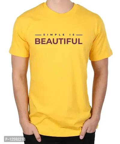 Caseria Men's Cotton Graphic Printed Half Sleeve T-Shirt - Simple is Beautiful (Yellow, XXL)-thumb0