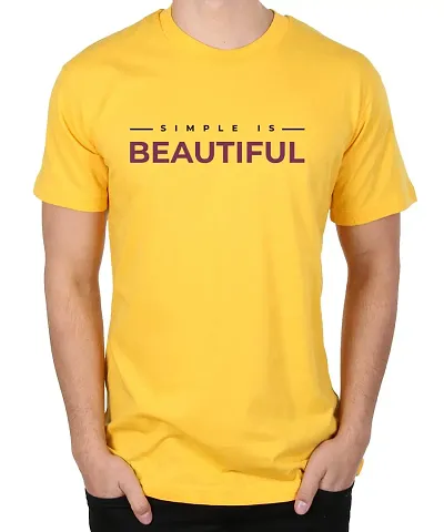 Caseria Men's Graphic Half Sleeve T-Shirt - Simple is Beautiful (Yellow, XXL)