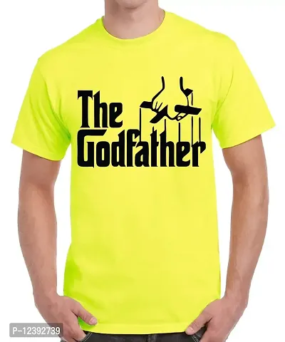 Caseria Men's Round Neck Cotton Half Sleeved T-Shirt with Printed Graphics - The Godfather (Lemon Yellow, SM)-thumb0