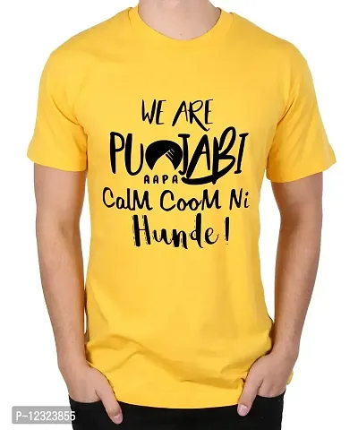 Caseria Men's Round Neck Cotton Half Sleeved T-Shirt with Printed Graphics - We are Punjabi (Yellow, XL)-thumb0