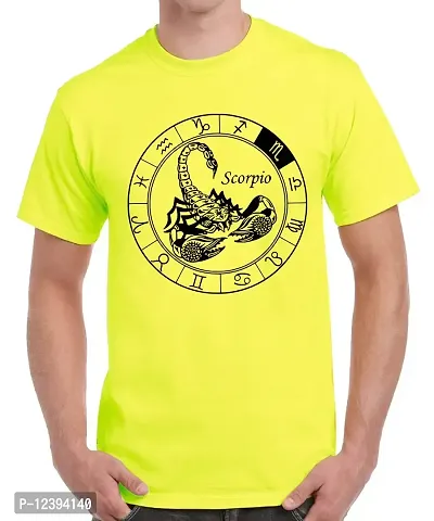 Caseria Men's Round Neck Cotton Half Sleeved T-Shirt with Printed Graphics - Scorpio (Lemon Yellow, MD)