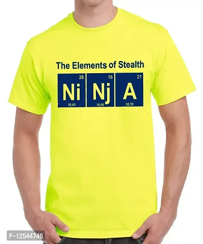 Caseria Men's Round Neck Cotton Half Sleeved T-Shirt with Printed Graphics - The Elements of Stealth (Lemon Yellow, XL)