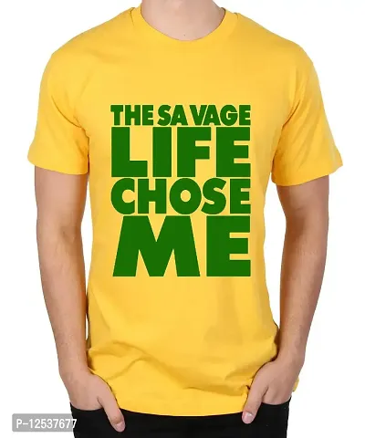 Caseria Men's Round Neck Cotton Half Sleeved T-Shirt with Printed Graphics - Life Chose Me (Lemon Yellow, MD)-thumb0