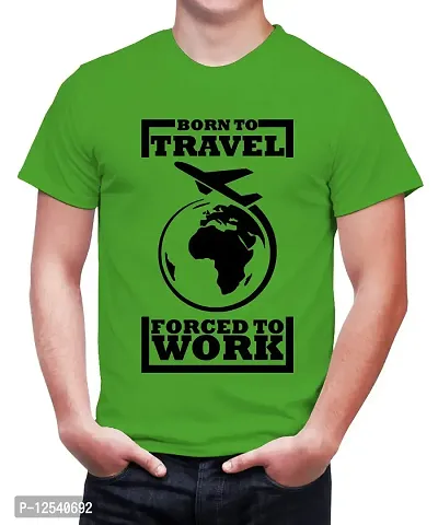 Caseria Men's Round Neck Cotton Half Sleeved T-Shirt with Printed Graphics - Born to Travel (Parrot Green, XXL)