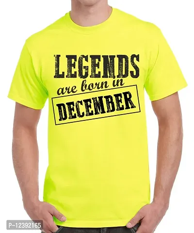 Caseria Men's Round Neck Cotton Half Sleeved T-Shirt with Printed Graphics - Legends are Born in December Pattern (Lemon Yellow, XL)-thumb0