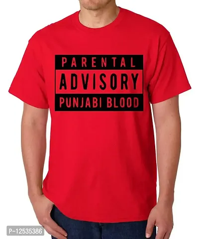 Caseria Men's Round Neck Cotton Half Sleeved T-Shirt with Printed Graphics - Advisory Punjabi Blood (Red, L)