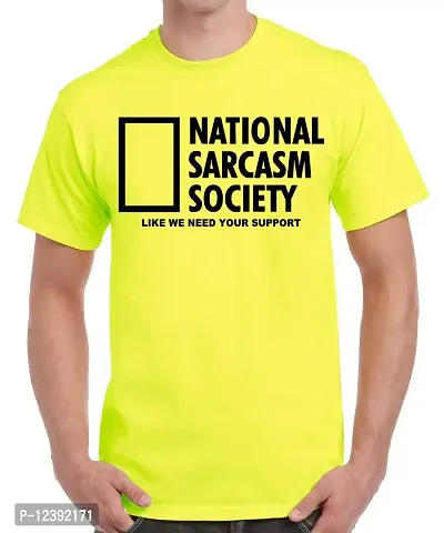 Caseria Men's Round Neck Cotton Half Sleeved T-Shirt with Printed Graphics - National Sarcasm Society (Lemon Yellow, SM)