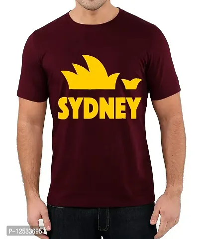 Caseria Men's Round Neck Cotton Half Sleeved T-Shirt with Printed Graphics - Sydney (Maroon, SM)-thumb0