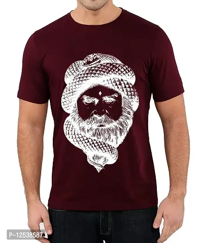 Caseria Men's Round Neck Cotton Half Sleeved T-Shirt with Printed Graphics - Mind Control (Maroon, L)-thumb0