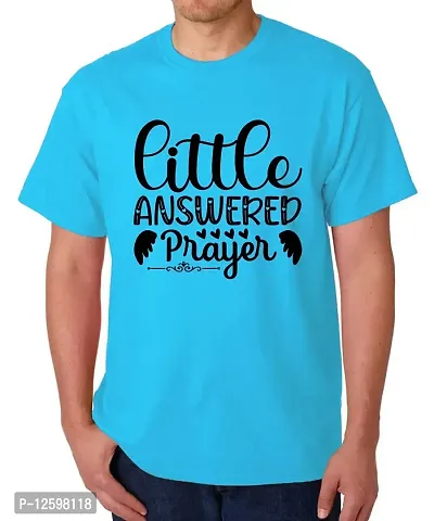 Caseria Men's Round Neck Cotton Half Sleeved T-Shirt with Printed Graphics - Little Answer Prayer (Sky Blue, SM)