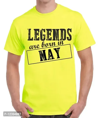 Caseria Men's Round Neck Cotton Half Sleeved T-Shirt with Printed Graphics - Legends are Born in May Pattern (Lemon Yellow, XXL)-thumb0