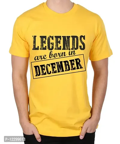 Caseria Men's Round Neck Cotton Half Sleeved T-Shirt with Printed Graphics - Legends are Born in December Pattern (Yellow, XL)-thumb0