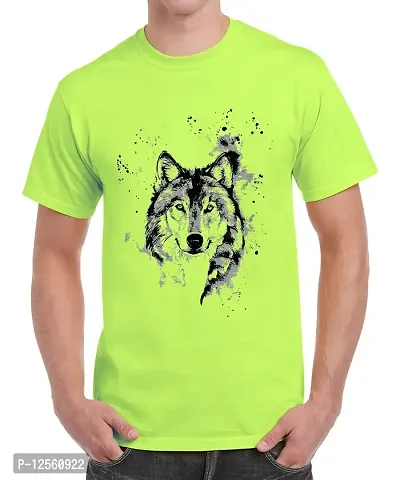 Caseria Men's Round Neck Cotton Half Sleeved T-Shirt with Printed Graphics - Wolf Saw (Liril Green, XXL)