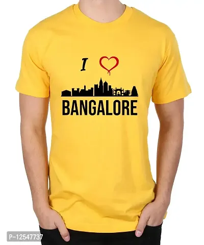 Caseria Men's Round Neck Cotton Half Sleeved T-Shirt with Printed Graphics - I Love Bangalore (Yellow, L)-thumb0