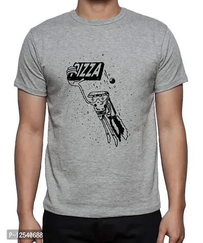 Caseria Men's Round Neck Cotton Half Sleeved T-Shirt with Printed Graphics - Super Pizza (Grey, L)